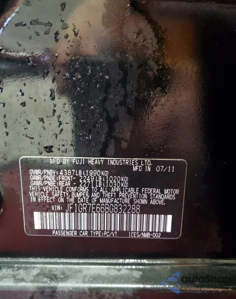 2011 Subaru Impreza Wrx z USA, uszkodzony, nr VIN JF1GR7E66BG832288